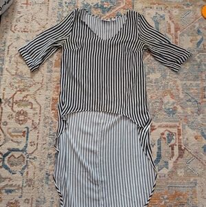 New York & Company Black and White Striped Blouse